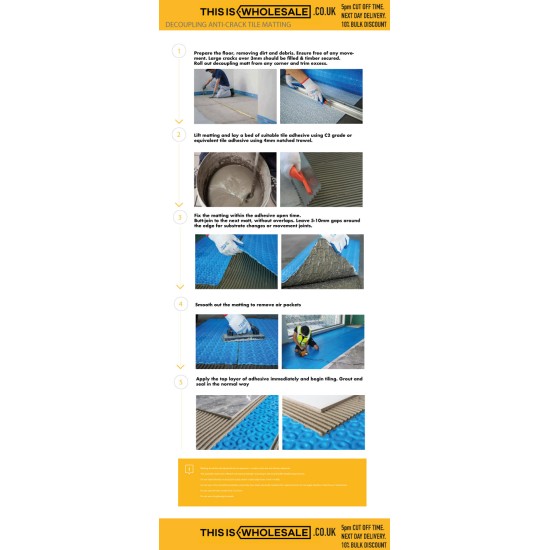 Tile decoupling mat / anti-crack matting - uncoupling waterproof membrane rapid mat durable base roll for under tile 3.6mm