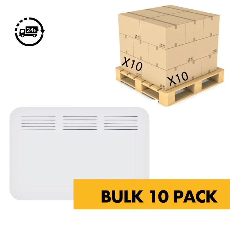 BULK Trade X10 Pack - 1kw / 1.5kw / 2kw Electric Panel Heaters Wall Mounted - LOT20/ERP Compliant c/w 24/7 Timer / Thermostat - Wall Hung Fixings + Mounting Feet