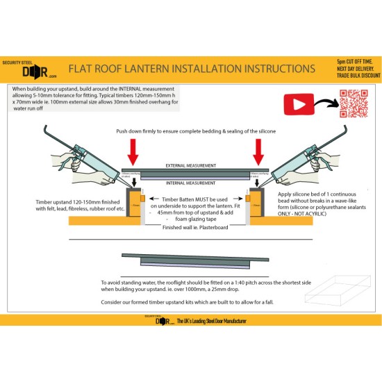 Flat Roof Lantern - Frameless Glass Window Skylight for Flat Roofs - Glazed Roof Lantern Triple Glazed Toughened Glass 