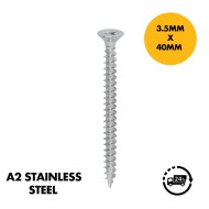 3.5 x 40mm  A2 Stainless Steel Screws - Single Thread (Pack of 50)  Wood Screws Pozi Countersunk Chipboard Screw (PZ2)