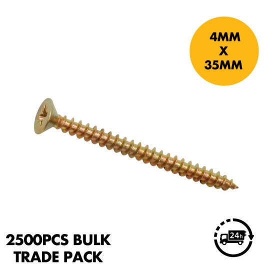 4mm x 35mm Countersunk Wood Screw (Pack of 100) - Single Thread Wood Screws Pozi Countersunk Chipboard Screw (PH2) 4mm x 35mm Countersunk Wood Screw (Pack of 100) - Single Thread Wood Screws Pozi Countersunk Chipboard Screw (PH2)