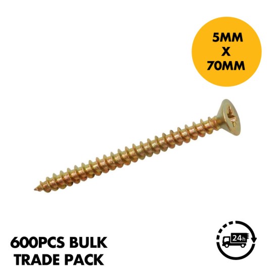 5mm x 70mm Countersunk Wood Screw - Bulk Pack/Trade Pack 600 - Single Thread Wood Screws Pozi Countersunk Chipboard Screw (PZ2) 5mm x 70mm Countersunk Wood Screw - Bulk Pack/Trade Pack 600 - Single Thread Wood Screws Pozi Countersunk Chipboard Screw (PZ2)