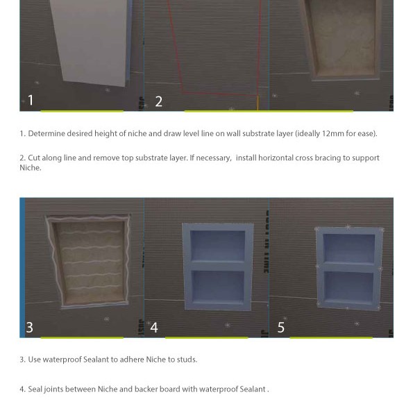 Tile Backer Board Shower Niche - Wet Room Recessed Wall Niche for Soap, Shower Tiled Walls - 300mm x 300mm / 510mm - 89mm Deep