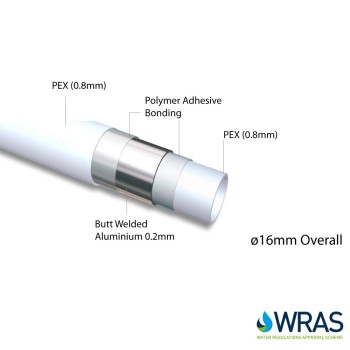 16mm UFH Pipe - PEX Underfloor Heating - PEX-AL-PEX Barrier Pipe 100m, 150m, 200m, 250m, 300m, 400m, 500m coils 2.0mm Wall Thickness Insulated Multi-layer WRAS Approved 16mm UFH Pipe - PEX Underfloor Heating - PEX-AL-PEX Barrier Pipe 100m, 150m, 200m, 250m, 300m, 400m, 500m coils 2.0mm Wall Thickness Insulated Multi-layer WRAS Approved