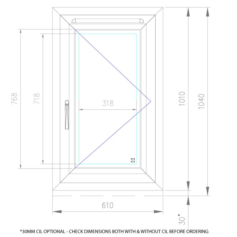 UPVC Window Anthracite Grey - Single 610mm w x 1040mm h (RAL7016) Left or Right Opening 1P UPVC Window Anthracite Grey - Single 610mm w x 1040mm h (RAL7016) Left or Right Opening 1P