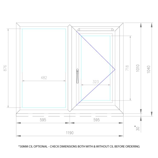 UPVC Window White -  Double 1190mm w x 1040mm h (RAL9010) Left or Right Opening 2P