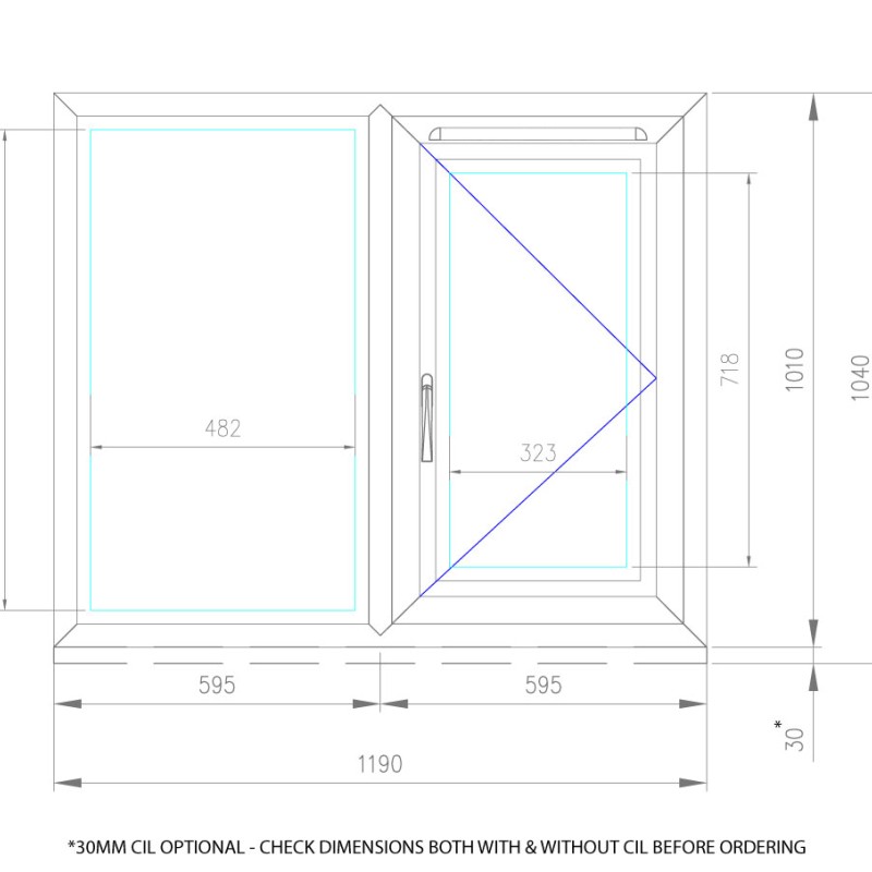 UPVC Window White -  Double 1190mm w x 1040mm h (RAL9010) Left or Right Opening 2P