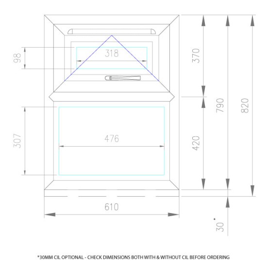 UPVC Window Anthracite Grey - Single 610mm w x 820mm h Top Hung Opening (RAL7016) 1P