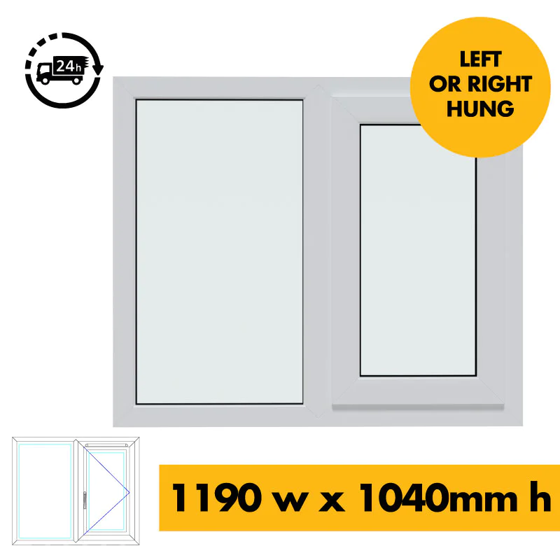 UPVC Window White - Double 1190mm w x 1040mm h (RAL9010) Left or Right Opening 2P UPVC Window White - Double 1190mm w x 1040mm h (RAL9010) Left or Right Opening 2P