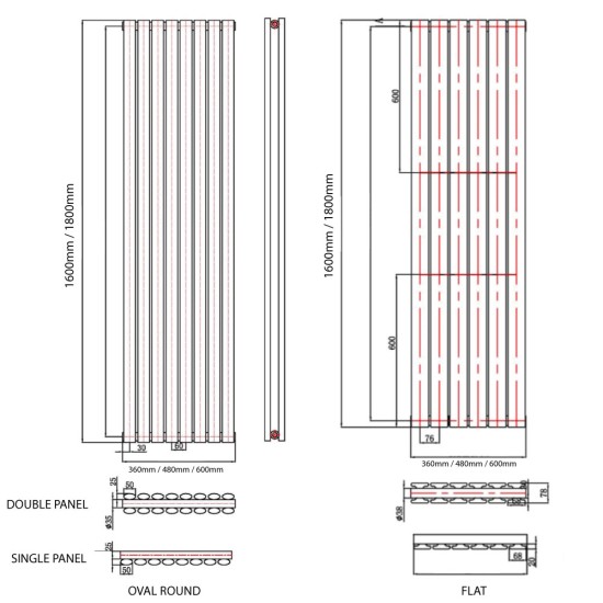 Vertical Radiator - Flat Anthracite Grey RAL7016 - Tall Tower Traditional Column Wall Mount Radiator - Single & Double Panel